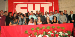 A nova diretoria da CUT/MG durante a posse no audit