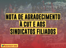 Nota de agradecimento do Sintect/MG à CUT e aos sindicatos filiados