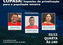 Audiência Pública na Assembleia de Minas debate impactos da privatização da Copasa