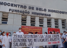 Trabalhadoras e trabalhadores do Hemominas fazem manifestação na unidade em BH